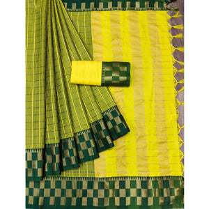 Lemon Green Woven Cotton Silk Saree - Peachmode