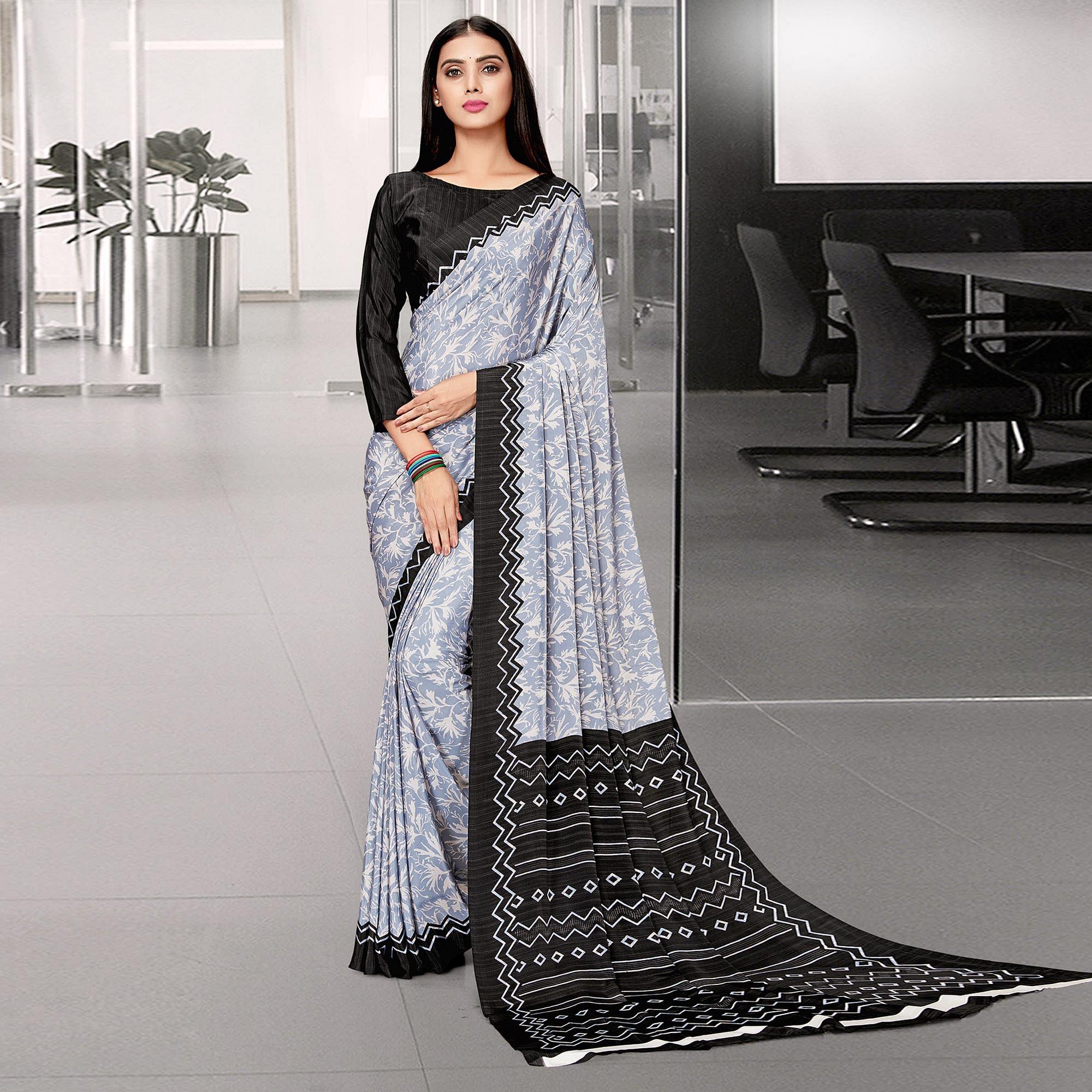 Light Blue Casual Wear Printed Art Silk Saree - Peachmode