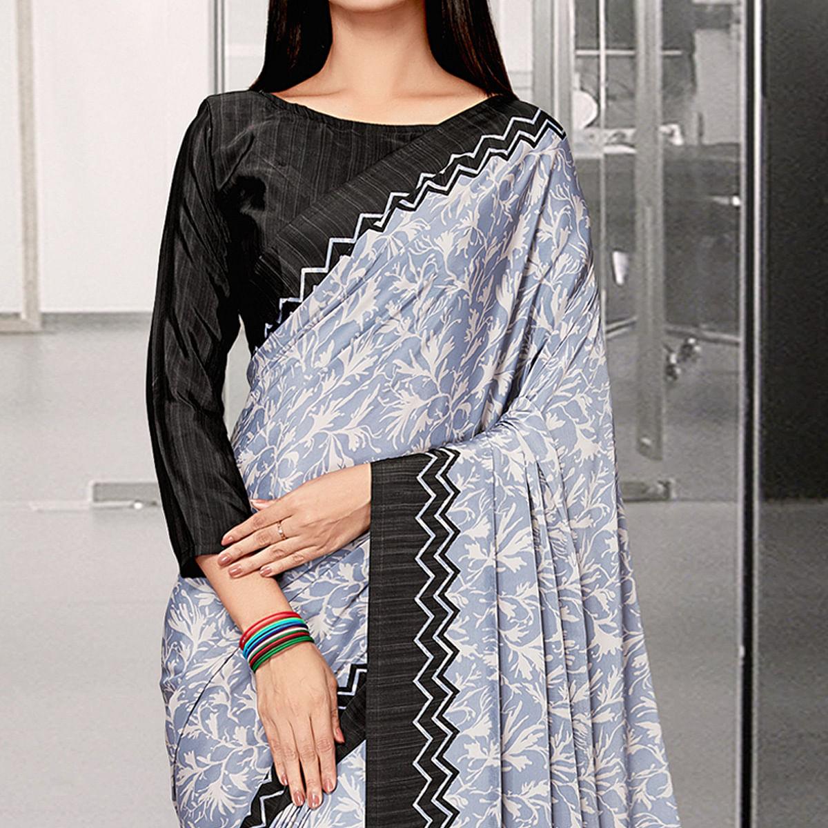 Light Blue Casual Wear Printed Art Silk Saree - Peachmode