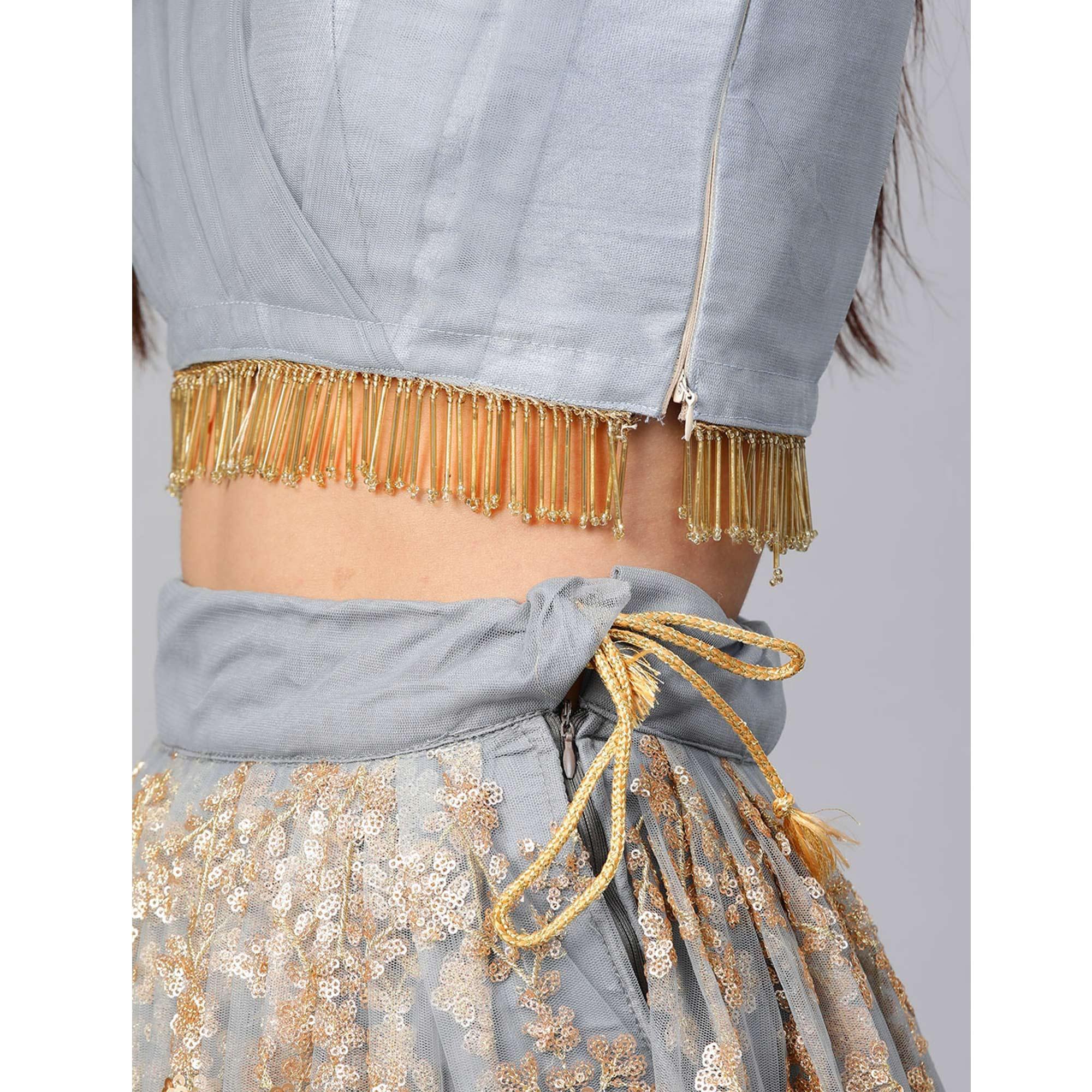 Light Blue Designer Wedding Wear Thread Zari Work Soft Net Lehenga Choli - Peachmode