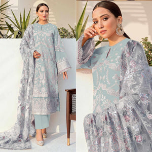Light Blue Embroidered With Embellished Georgette Pakistani Suit - Peachmode