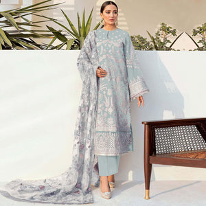 Light Blue Embroidered With Embellished Georgette Pakistani Suit - Peachmode