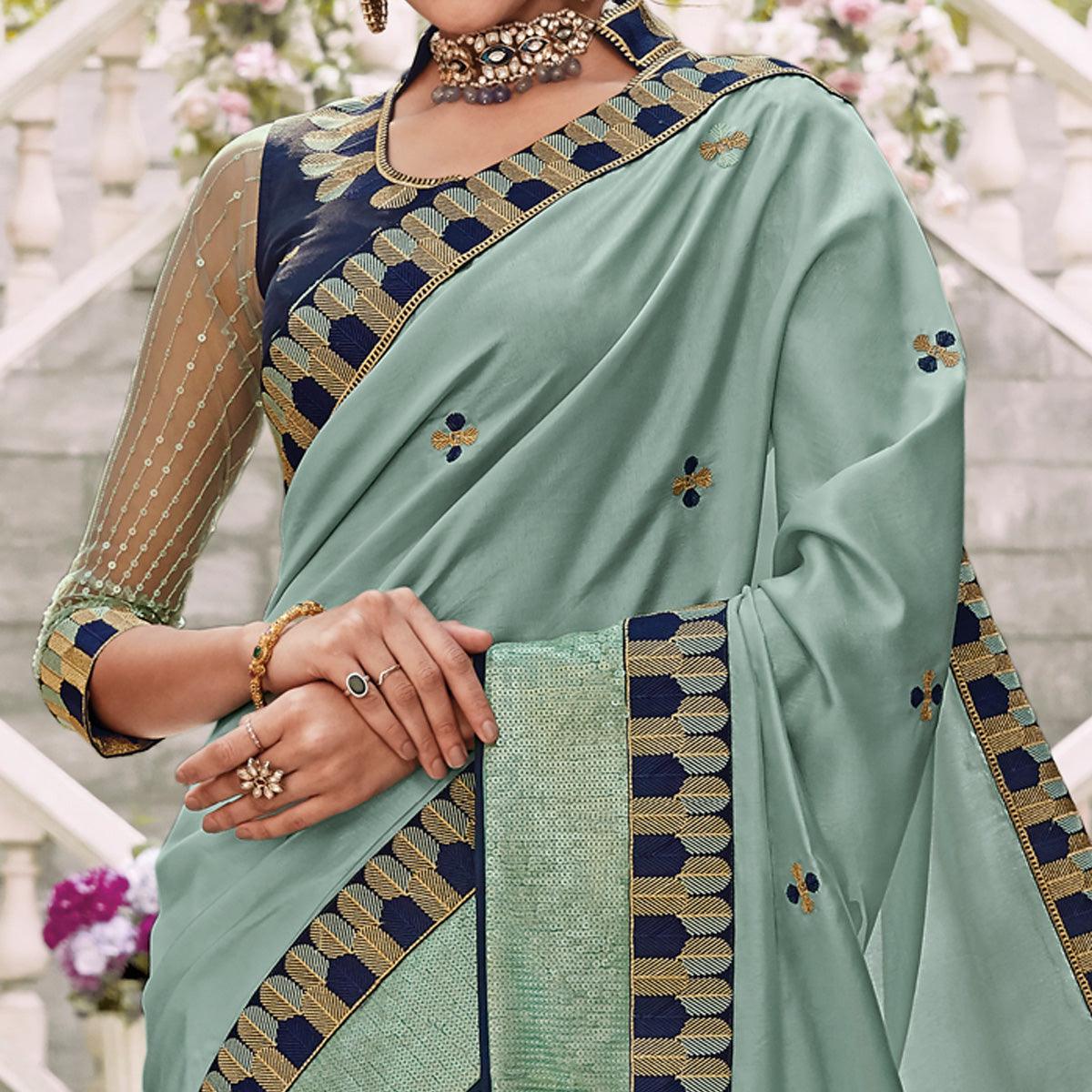 Light Blue Festive Wear Embroidered Art Silk Saree - Peachmode