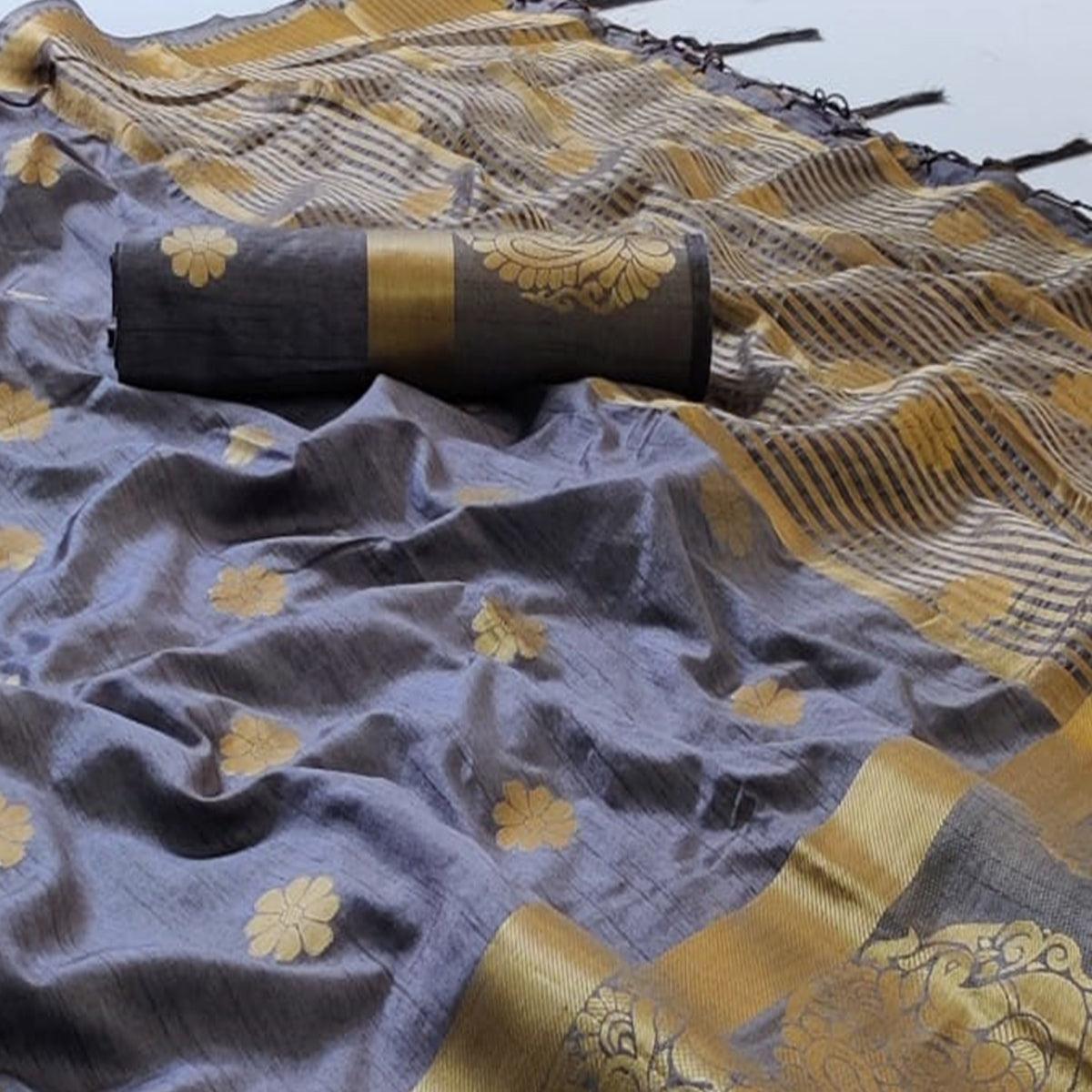 Light Blue Festive Wear Zari Butta Woven Art Raw Silk Saree - Peachmode