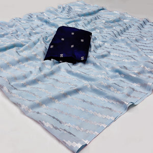 Light Blue Foil Printed Georgette Saree - Peachmode