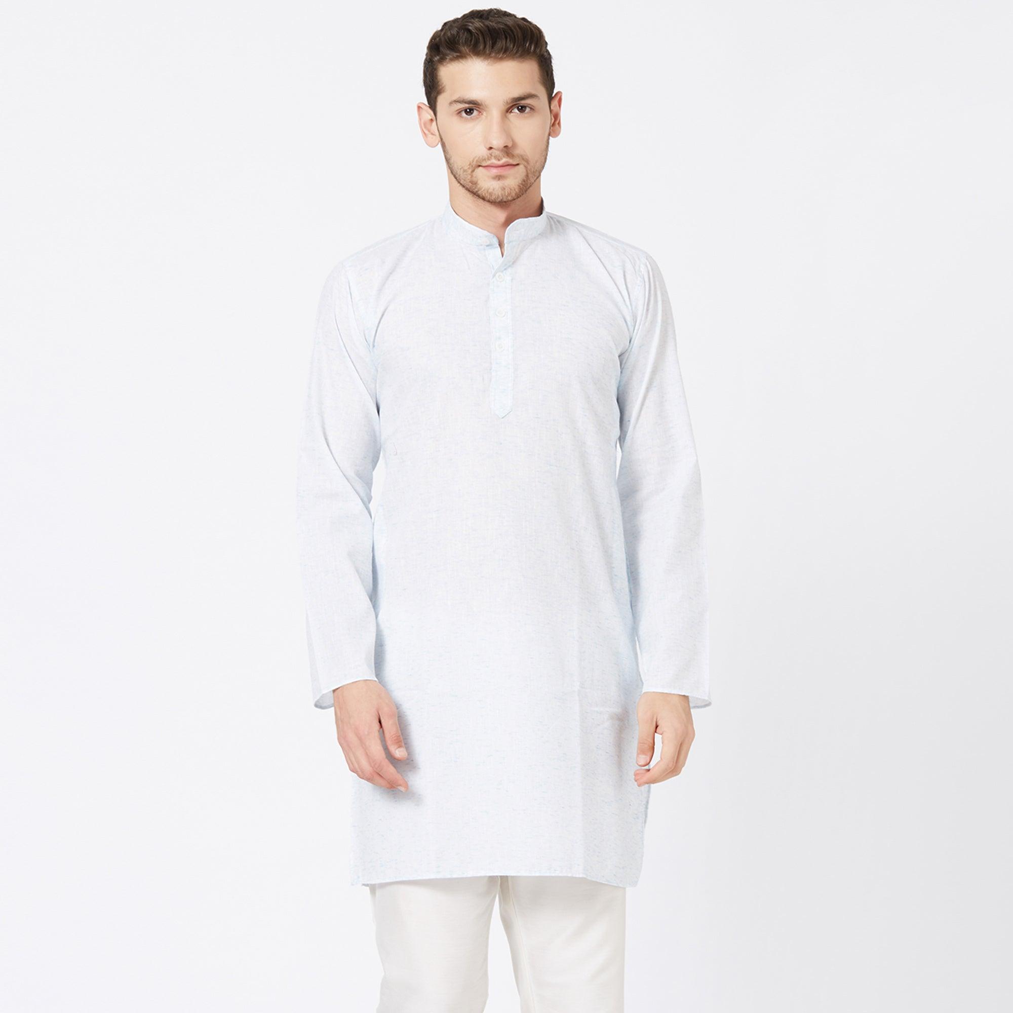 Light Blue Solid Pure Cotton Kurta - Peachmode