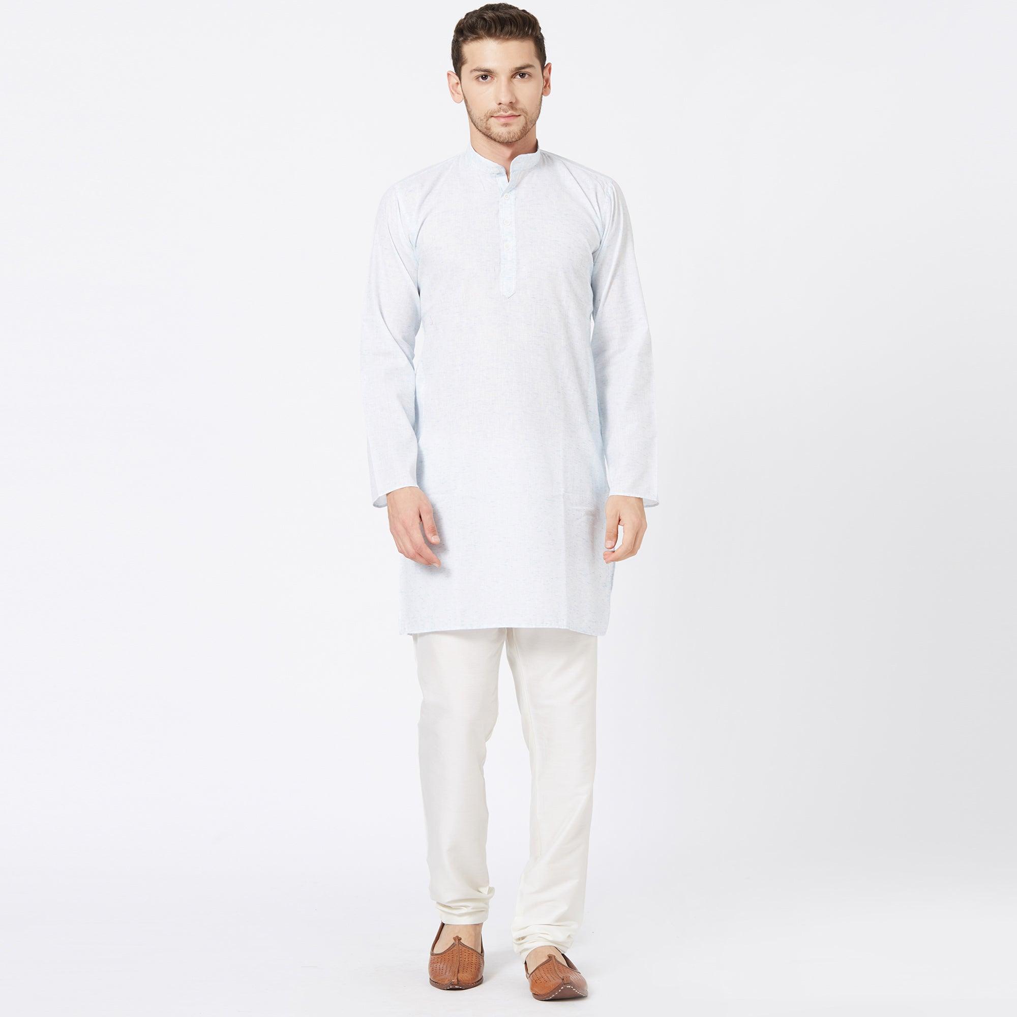 Light Blue Solid Pure Cotton Kurta - Peachmode