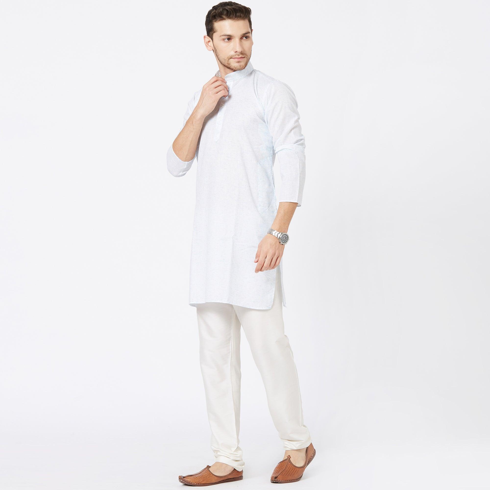 Light Blue Solid Pure Cotton Kurta - Peachmode