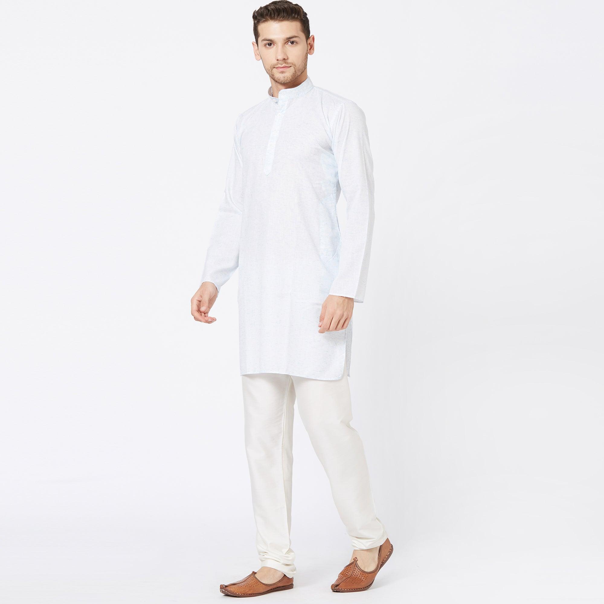 Light Blue Solid Pure Cotton Kurta - Peachmode