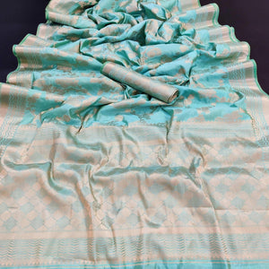 Light Firozi Festive Wear Zari Woven Art Silk Saree - Peachmode