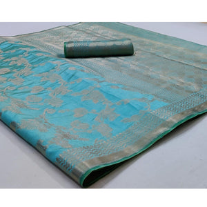 Light Firozi Festive Wear Zari Woven Art Silk Saree - Peachmode