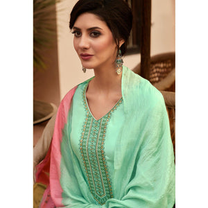 Light Green Casual Wear Embroidered Georgette Suit - Peachmode