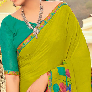Light Green Casual Wear Printed Georgette Saree - Peachmode