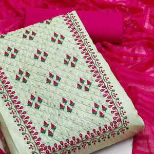 Light Green Casual Wear Sequence Embroidered Silk Dress Material - Peachmode