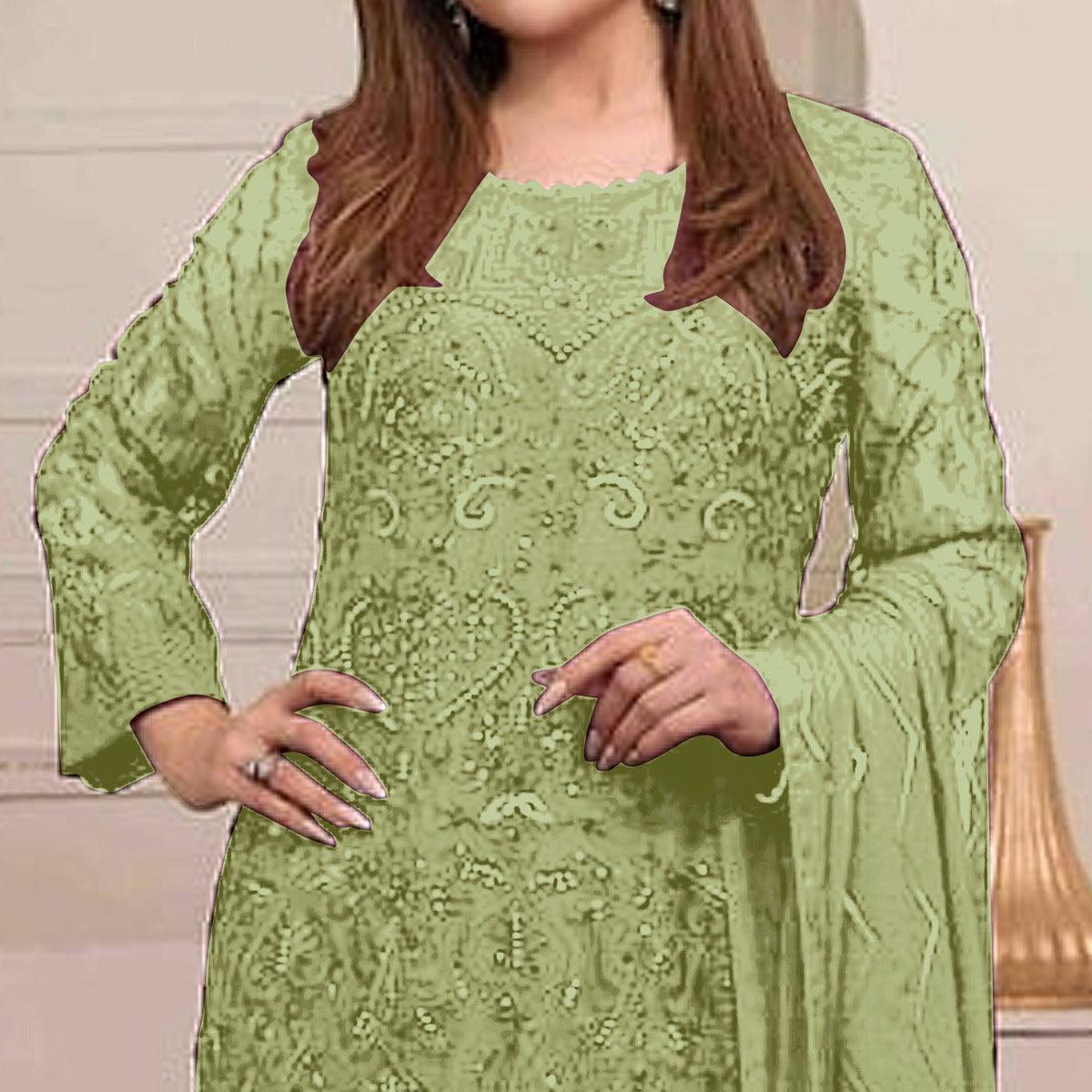 Light Green Embroidered Georgette Pakistani Suit - Peachmode