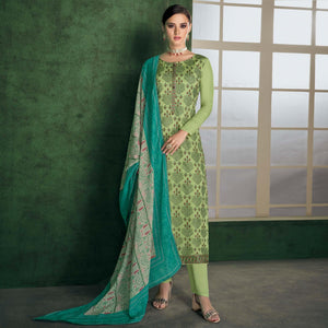 Light Green Embroidered Heavy Faux Georgette Partywear Suit - Peachmode