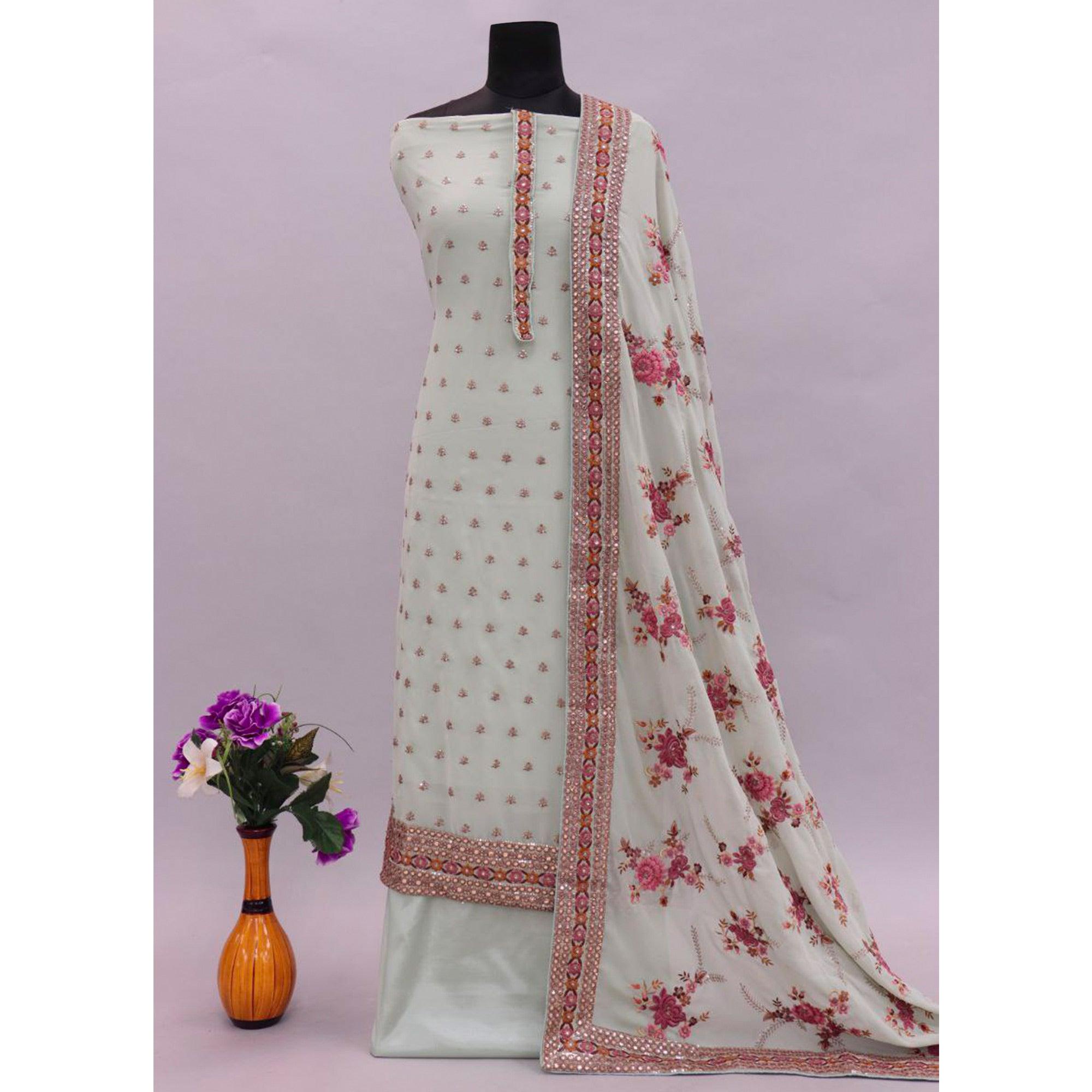 Light Green Embroidered With Embellished Georgette Salwar Suit - Peachmode