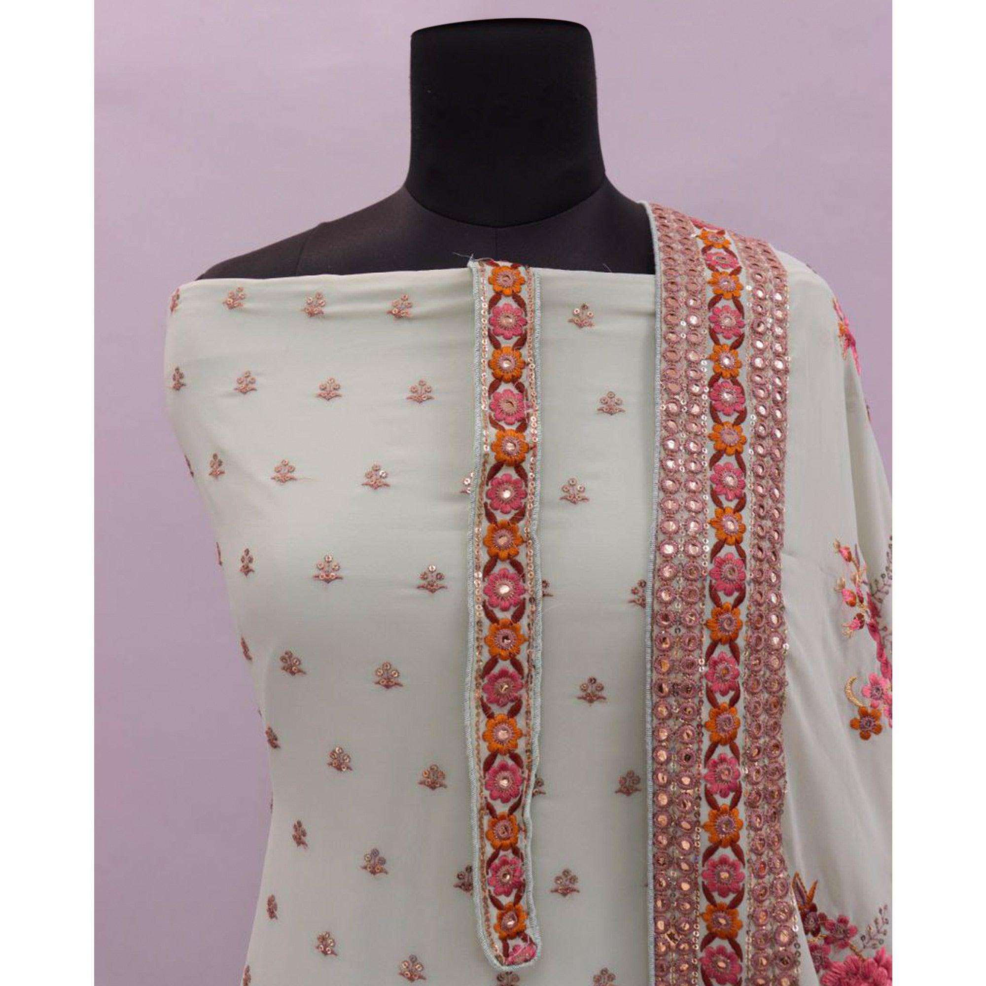 Light Green Embroidered With Embellished Georgette Salwar Suit - Peachmode