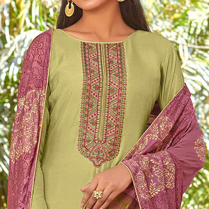 Light Green Festive Wear Embroidered Viscose Cotton Silk Salwar Suit - Peachmode