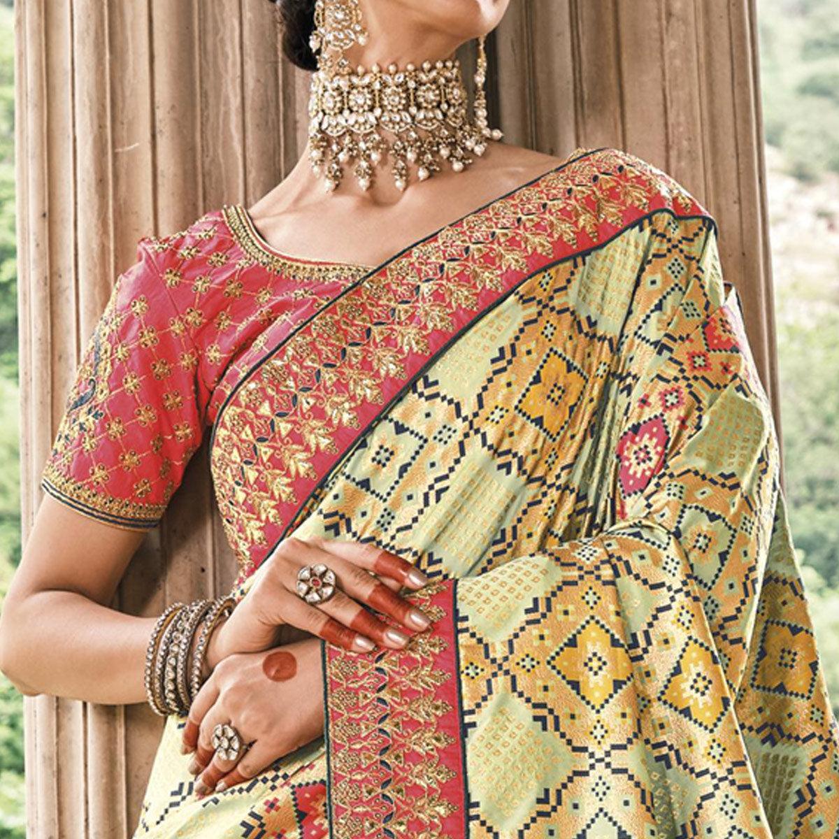 Light Green Festive Wear Plain & Hand Work  Pure Silk Saree - Peachmode