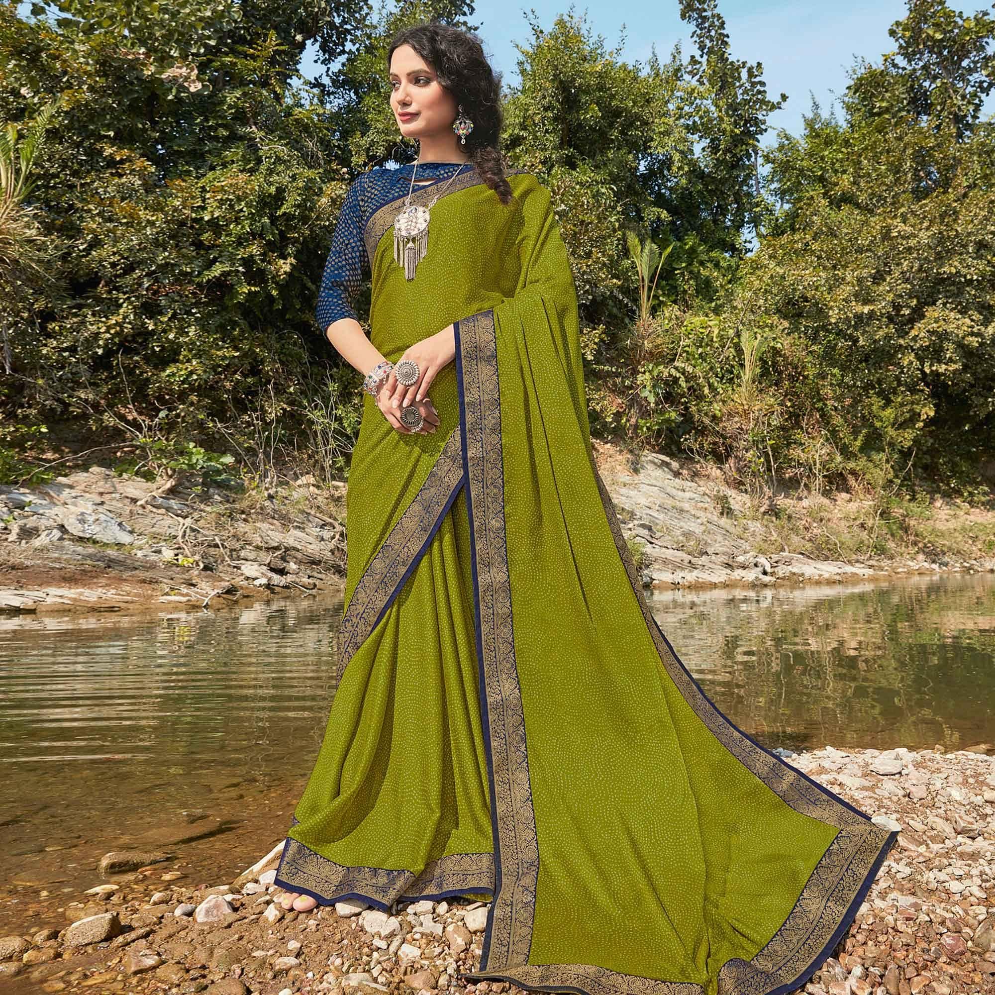 Light Green Festive Wear Printed Silk Saree - Peachmode