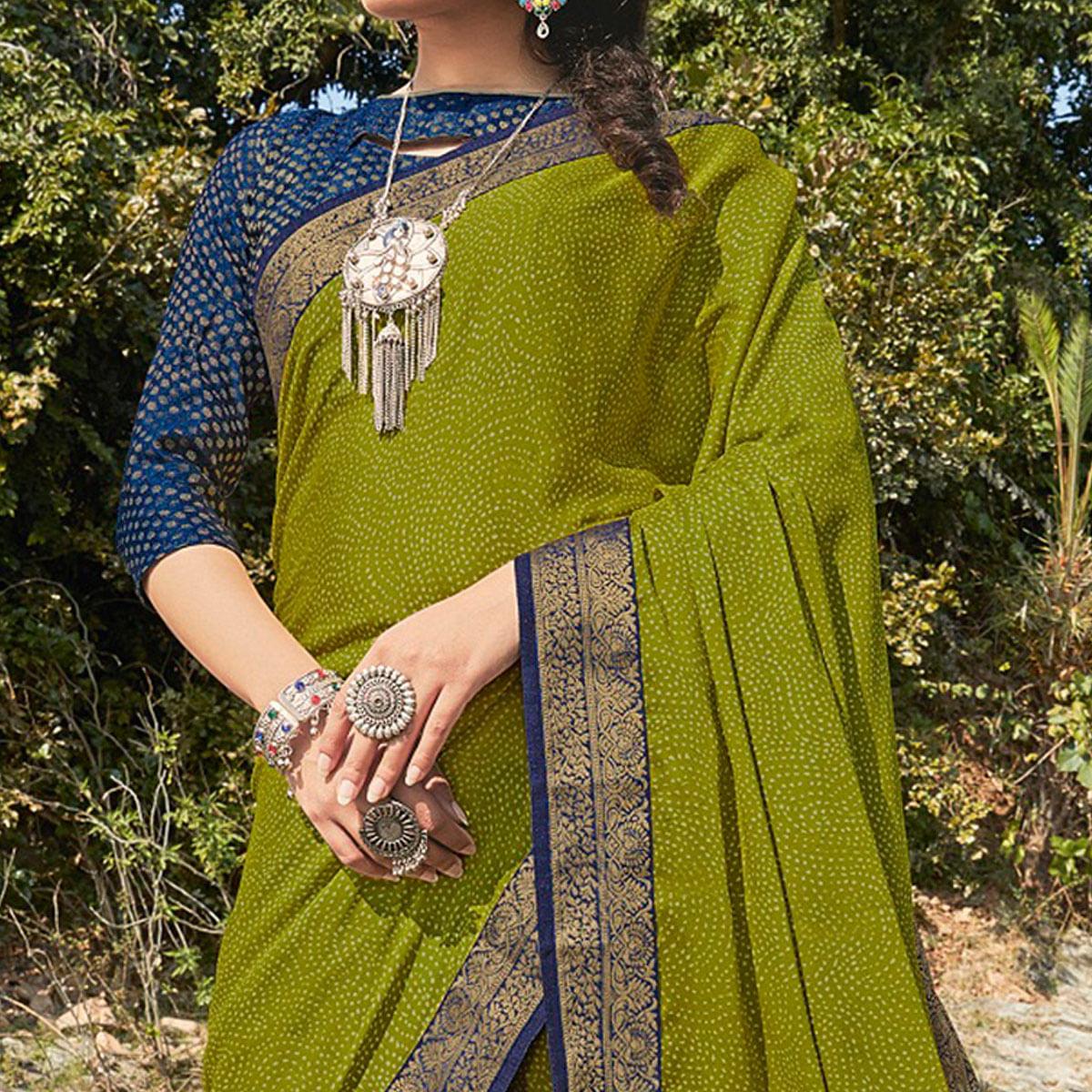 Light Green Festive Wear Printed Silk Saree - Peachmode