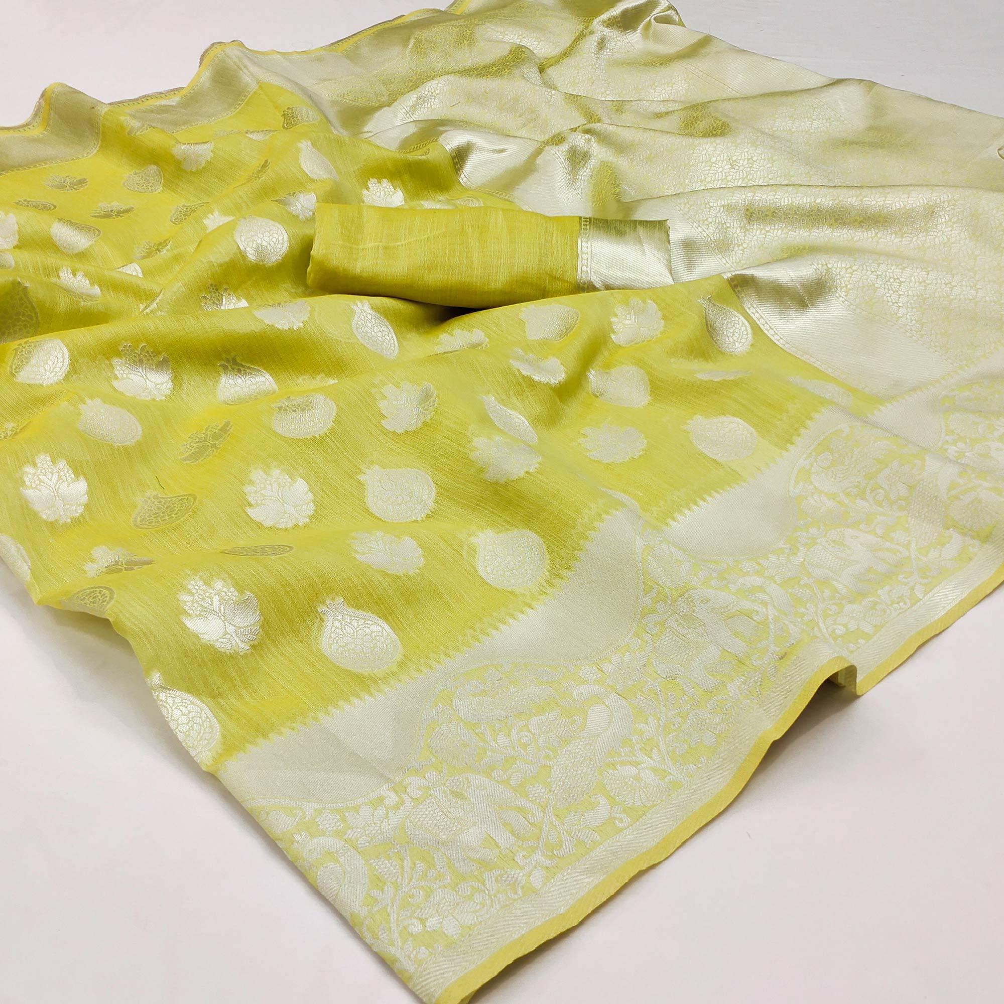 Light Green Festive Wear Woven Banarasi Saree - Peachmode