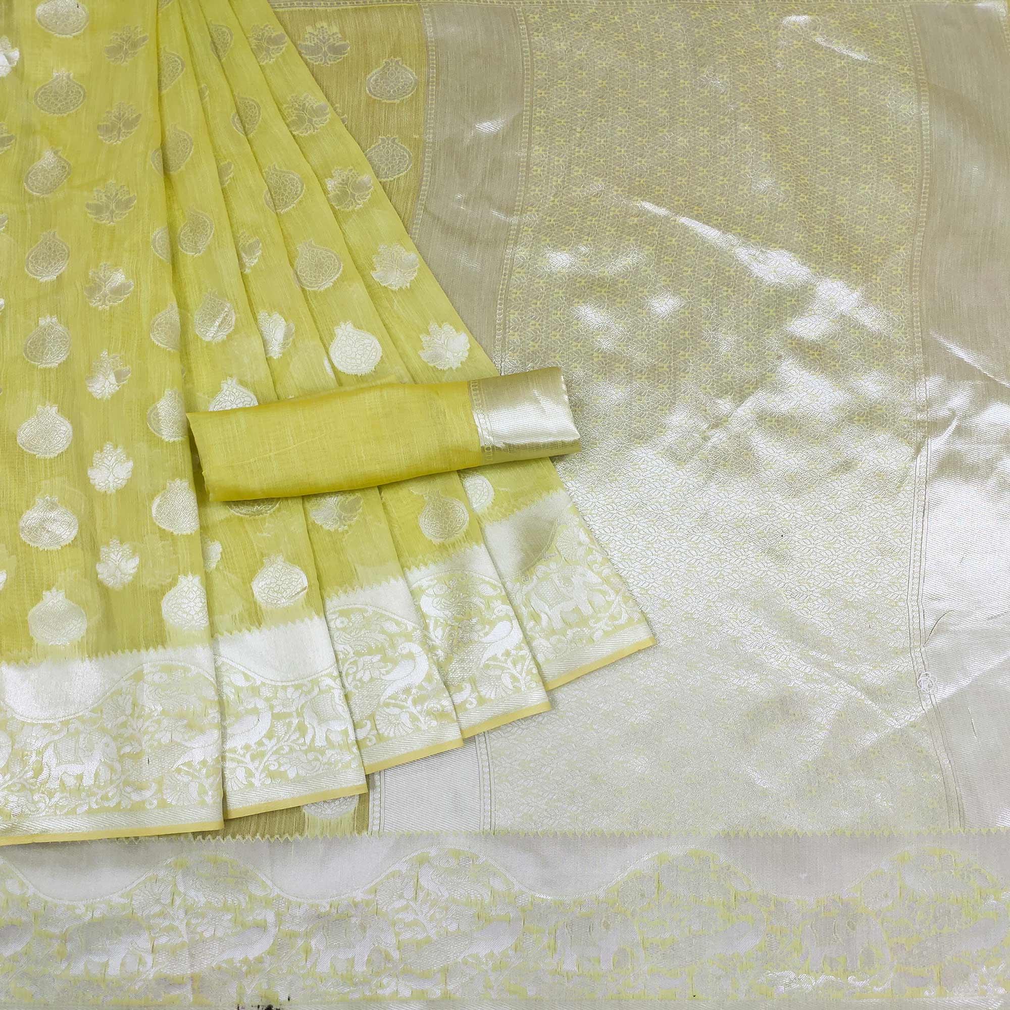 Light Green Festive Wear Woven Banarasi Saree - Peachmode