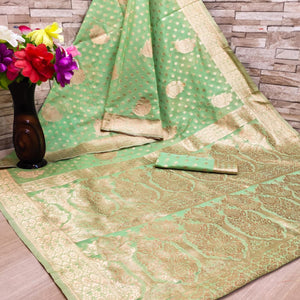 Light Green Festive Wear Woven Jacquard Silk Saree - Peachmode