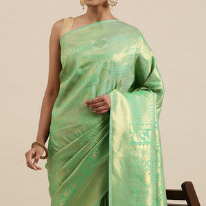 Light Green Festive Wear Woven Kanjivaram Silk Saree - Peachmode