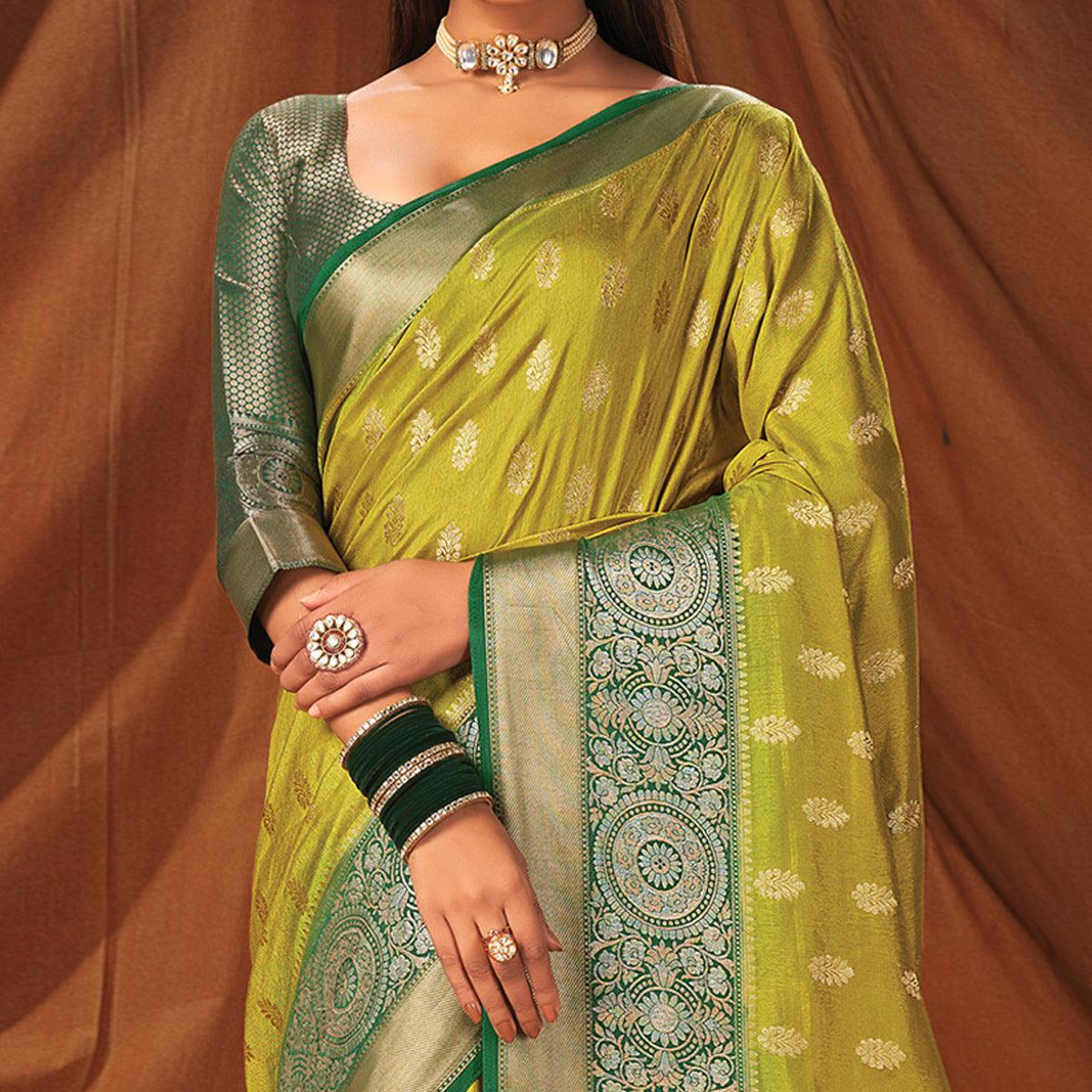 Light Green Festive Wear Woven Silk Saree - Peachmode