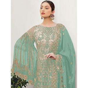 Light Green Partywear Embroidered Georgette Pakistani Suit - Peachmode
