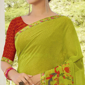 Light Green Partywear Printed Georgette Saree - Peachmode