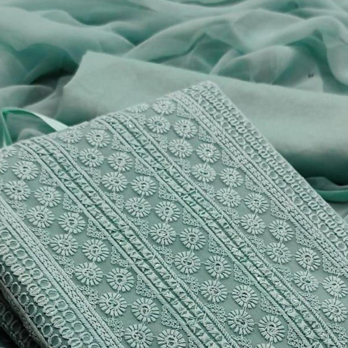 Light Grey Casual Wear Embroidered Georgette Dress Material - Peachmode