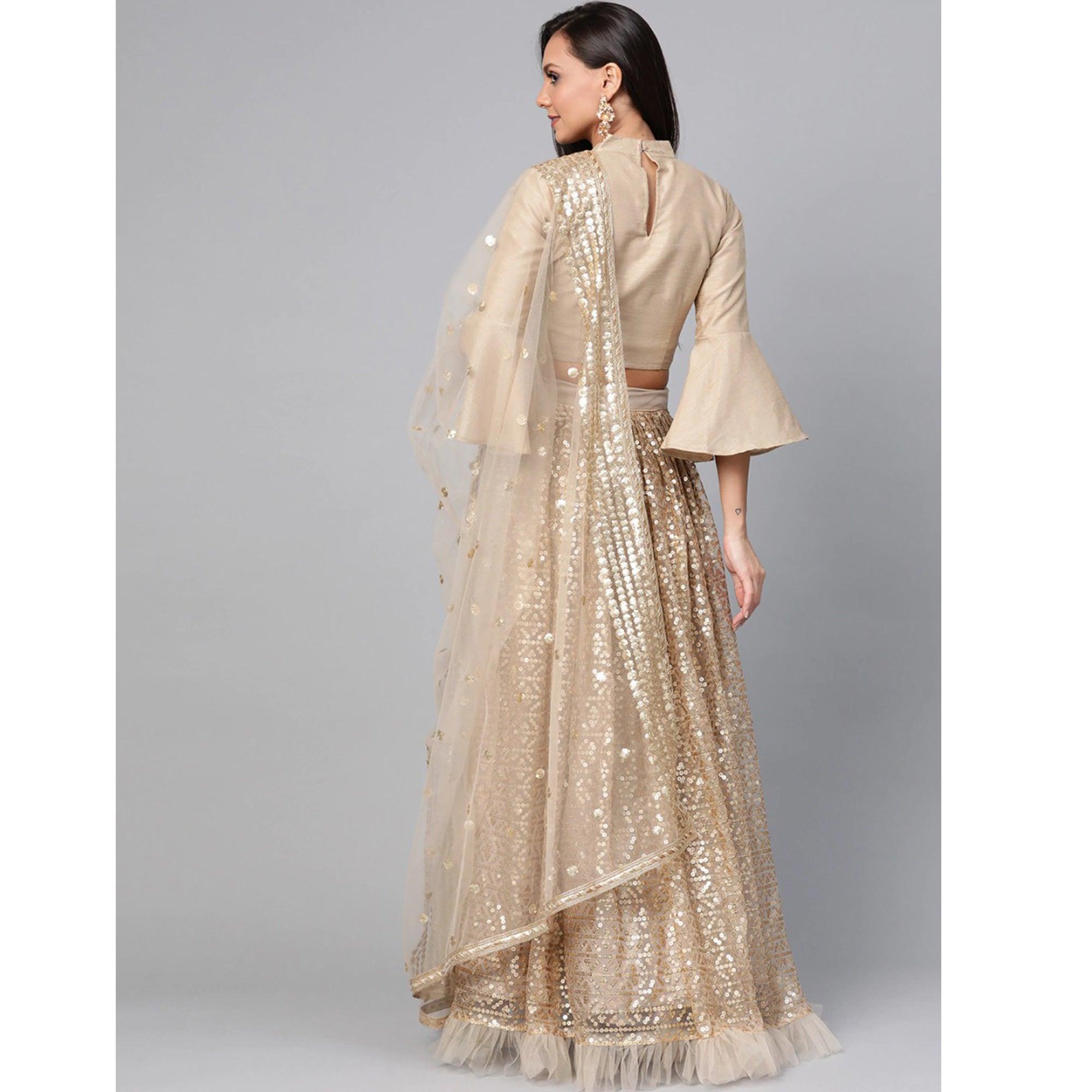 Light Grey Designer Wedding Wear Thread Zari Work Soft Net Lehenga Choli - Peachmode