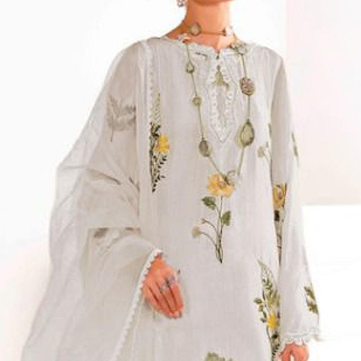 Light Grey Floral Embroidered Georgette Pakistani Suit - Peachmode