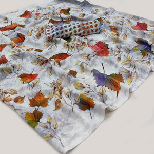 Light Grey Printed Georgette Saree - Peachmode