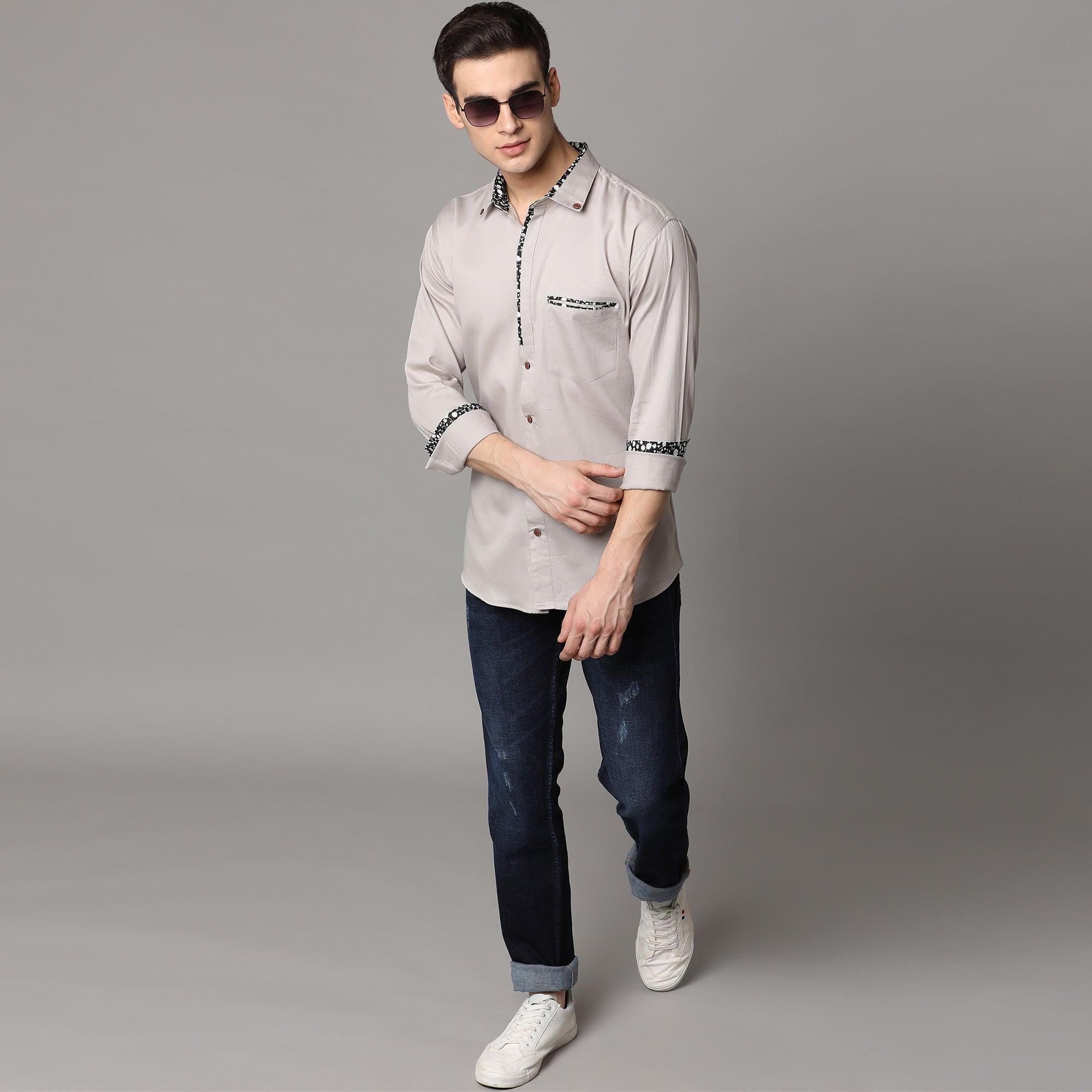 Light Grey Solid Pure Cotton Men's Shirt - Peachmode