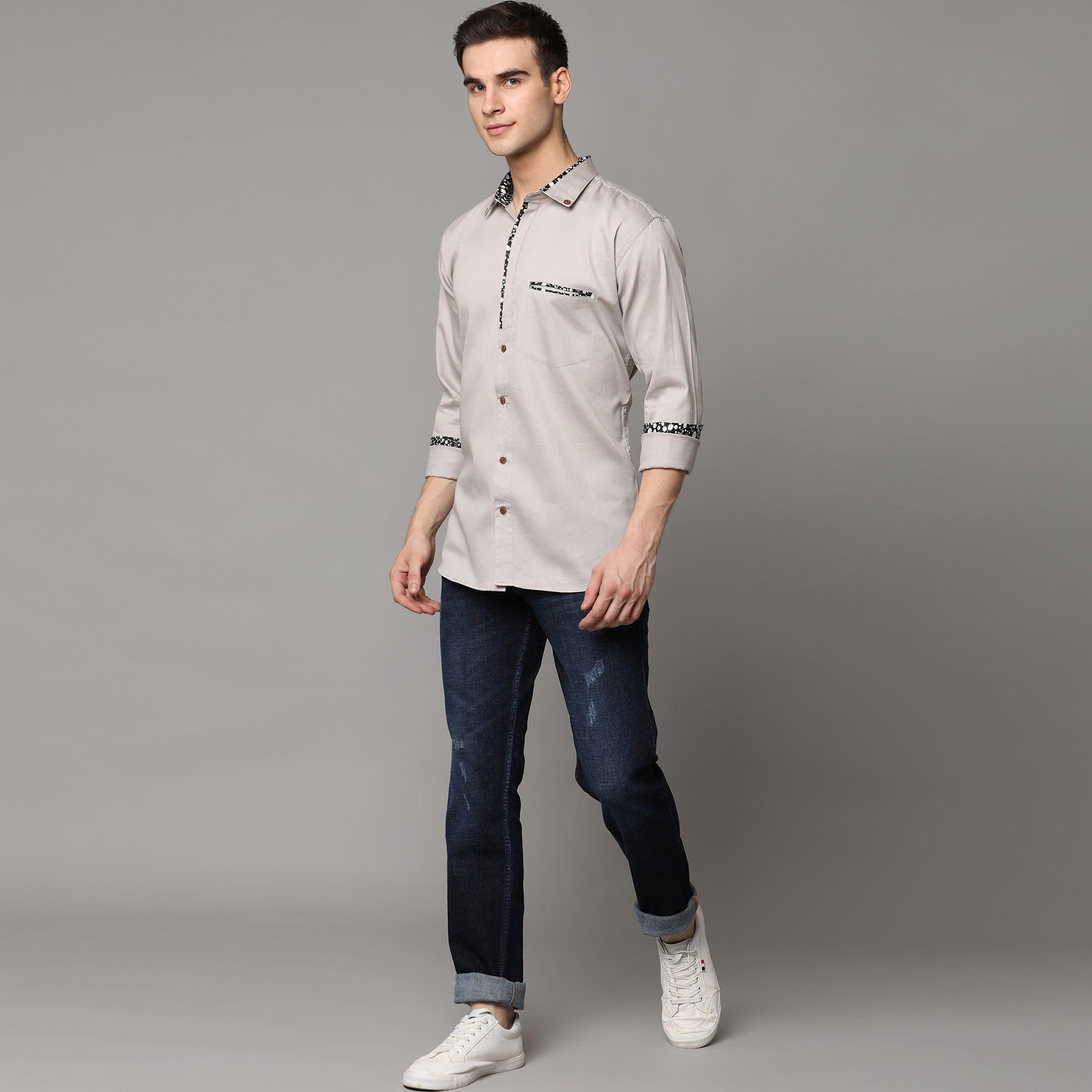 Light Grey Solid Pure Cotton Men's Shirt - Peachmode