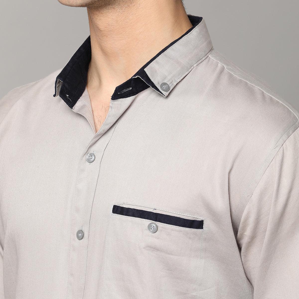 Light Grey Solid Pure Cotton Men's Shirt - Peachmode