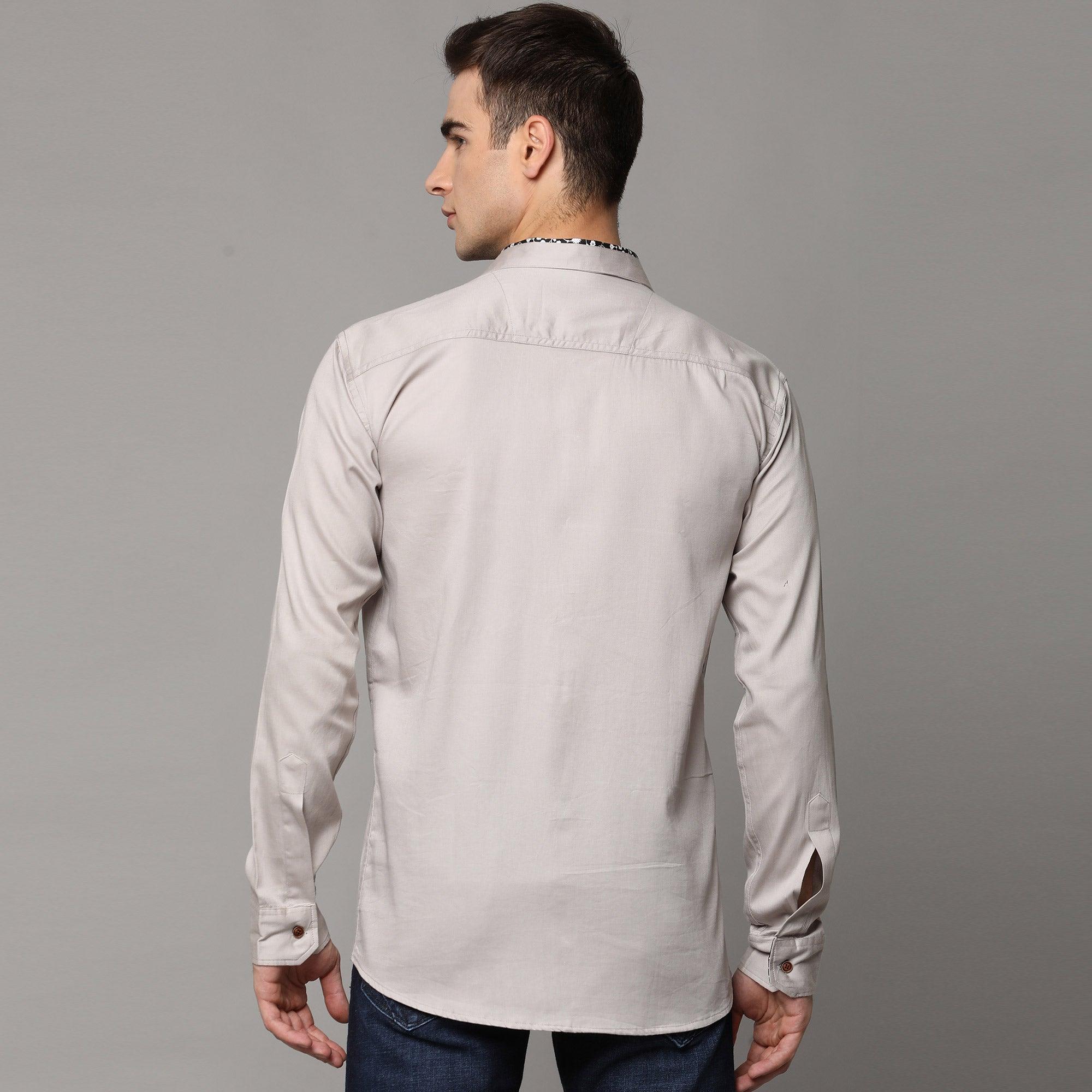 Light Grey Solid Pure Cotton Men's Shirt - Peachmode