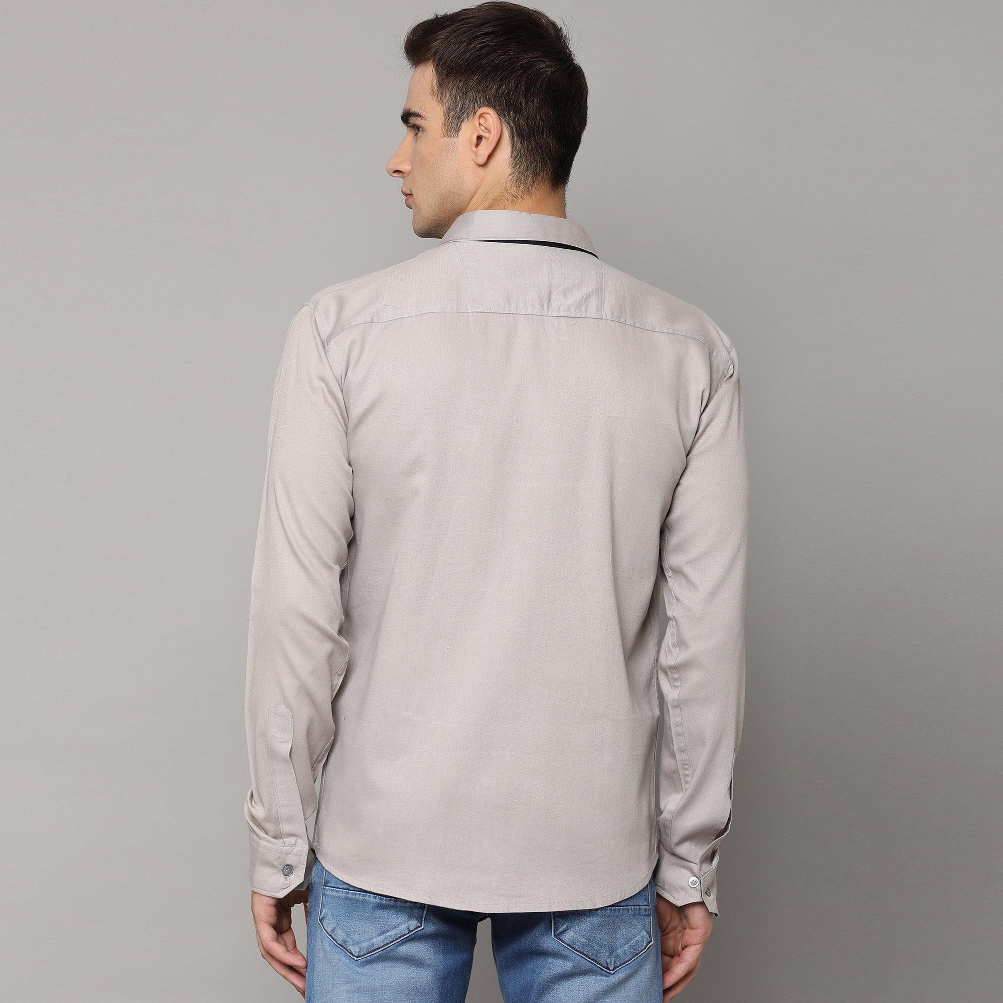 Light Grey Solid Pure Cotton Men's Shirt - Peachmode