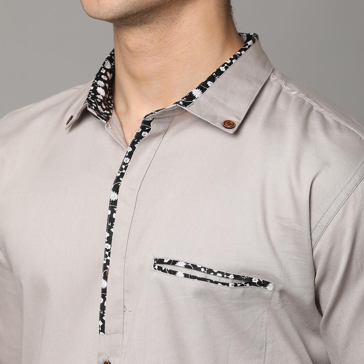 Light Grey Solid Pure Cotton Men's Shirt - Peachmode