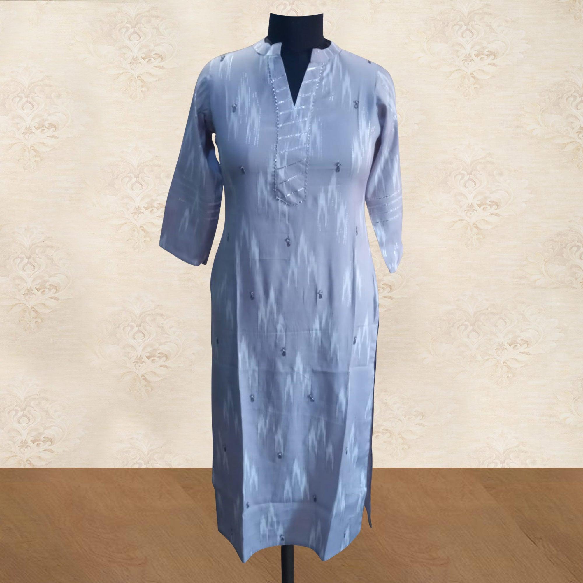 Light Grey Wear Printed Pure Cotton Kurti Palazzo Set - Peachmode