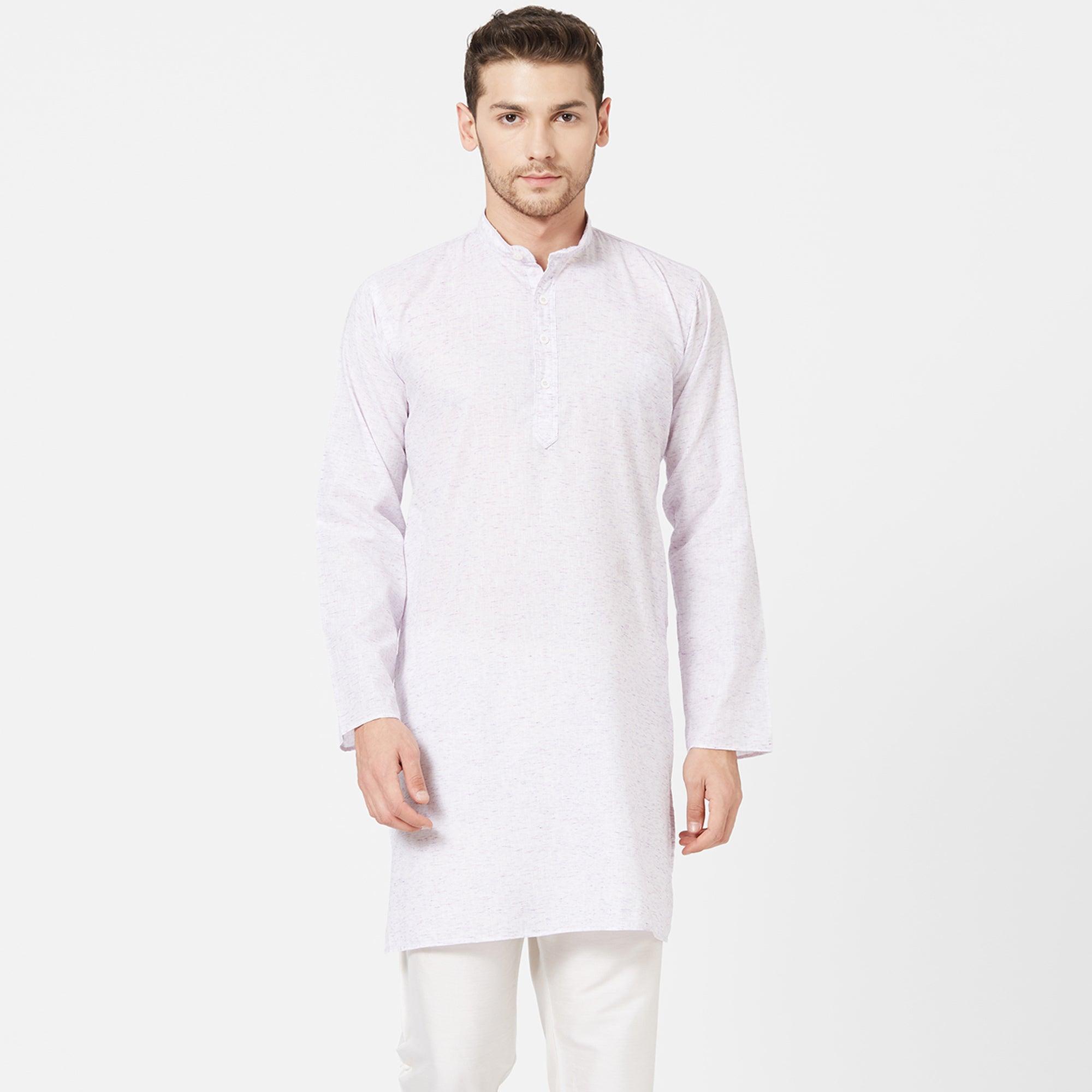 Light Lavender Colored Festive Wear Cotton Kurta - Peachmode