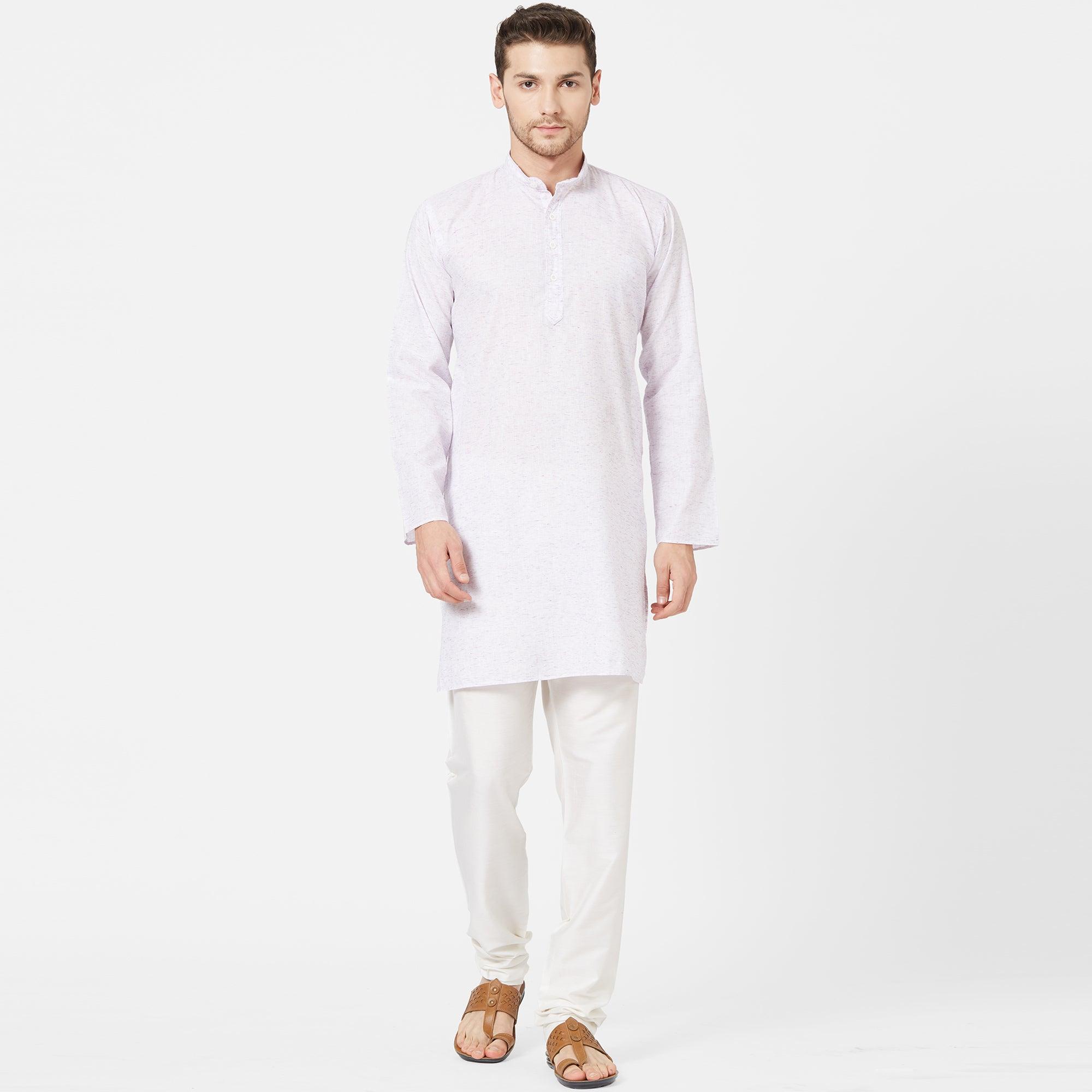 Light Lavender Colored Festive Wear Cotton Kurta - Peachmode