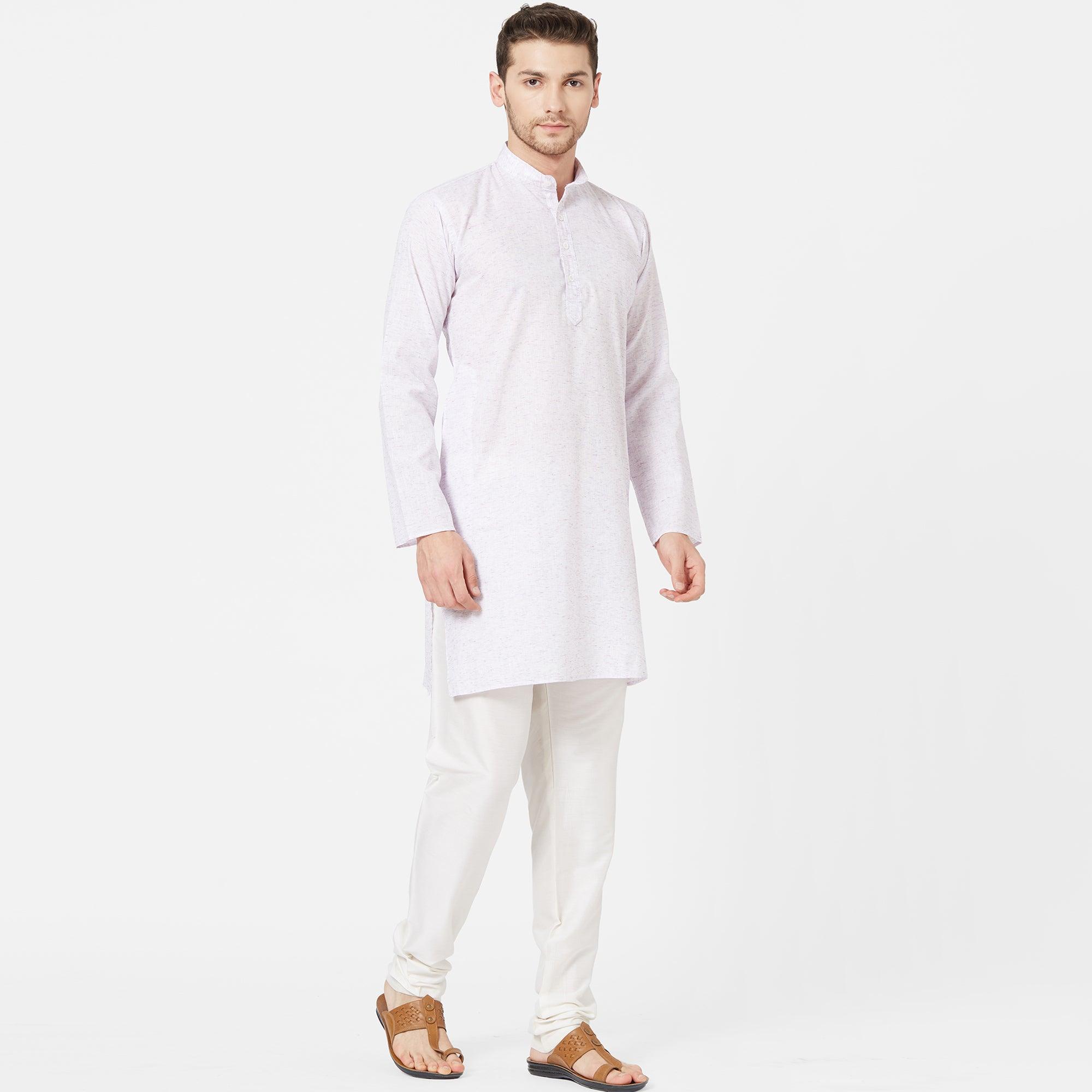 Light Lavender Colored Festive Wear Cotton Kurta - Peachmode
