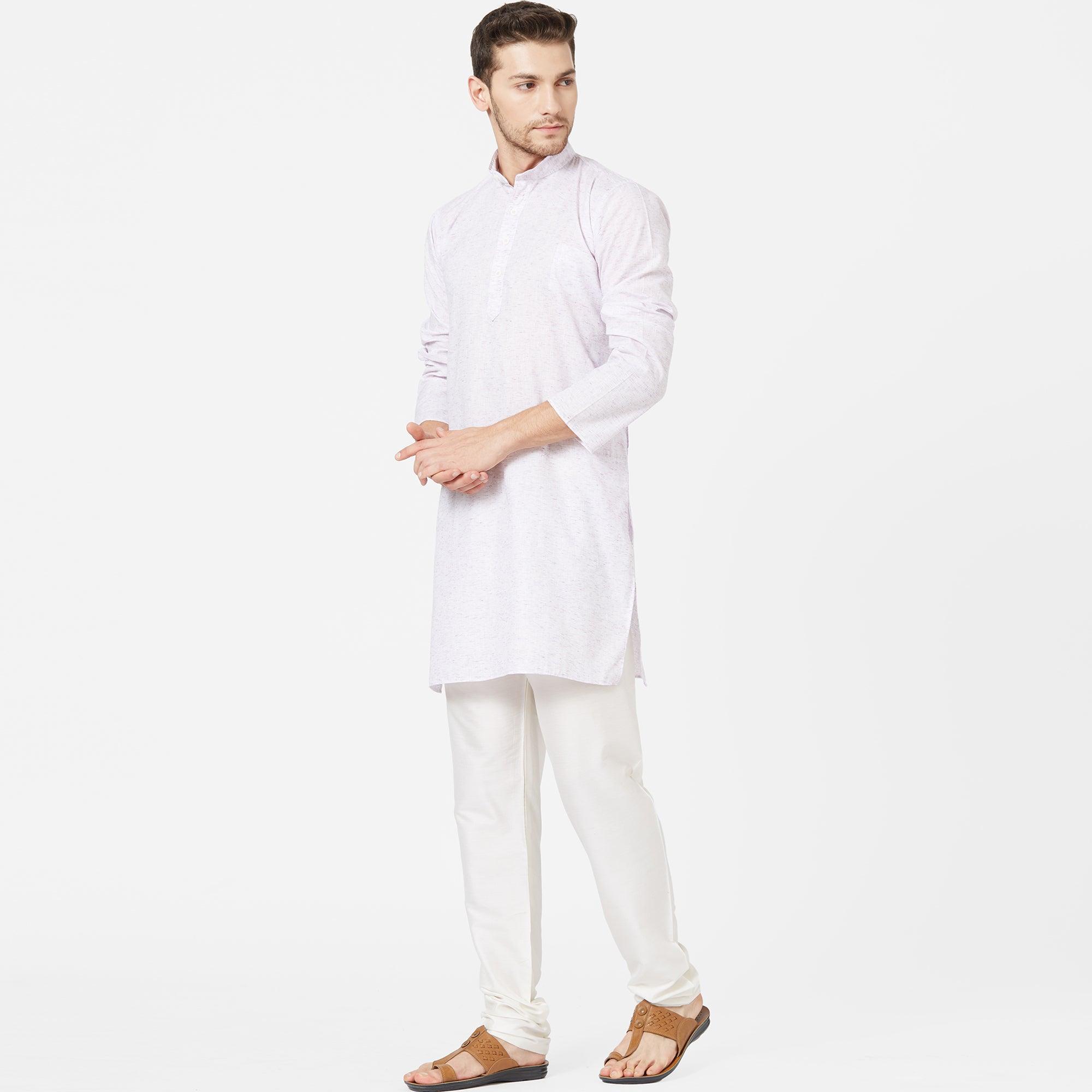 Light Lavender Colored Festive Wear Cotton Kurta - Peachmode
