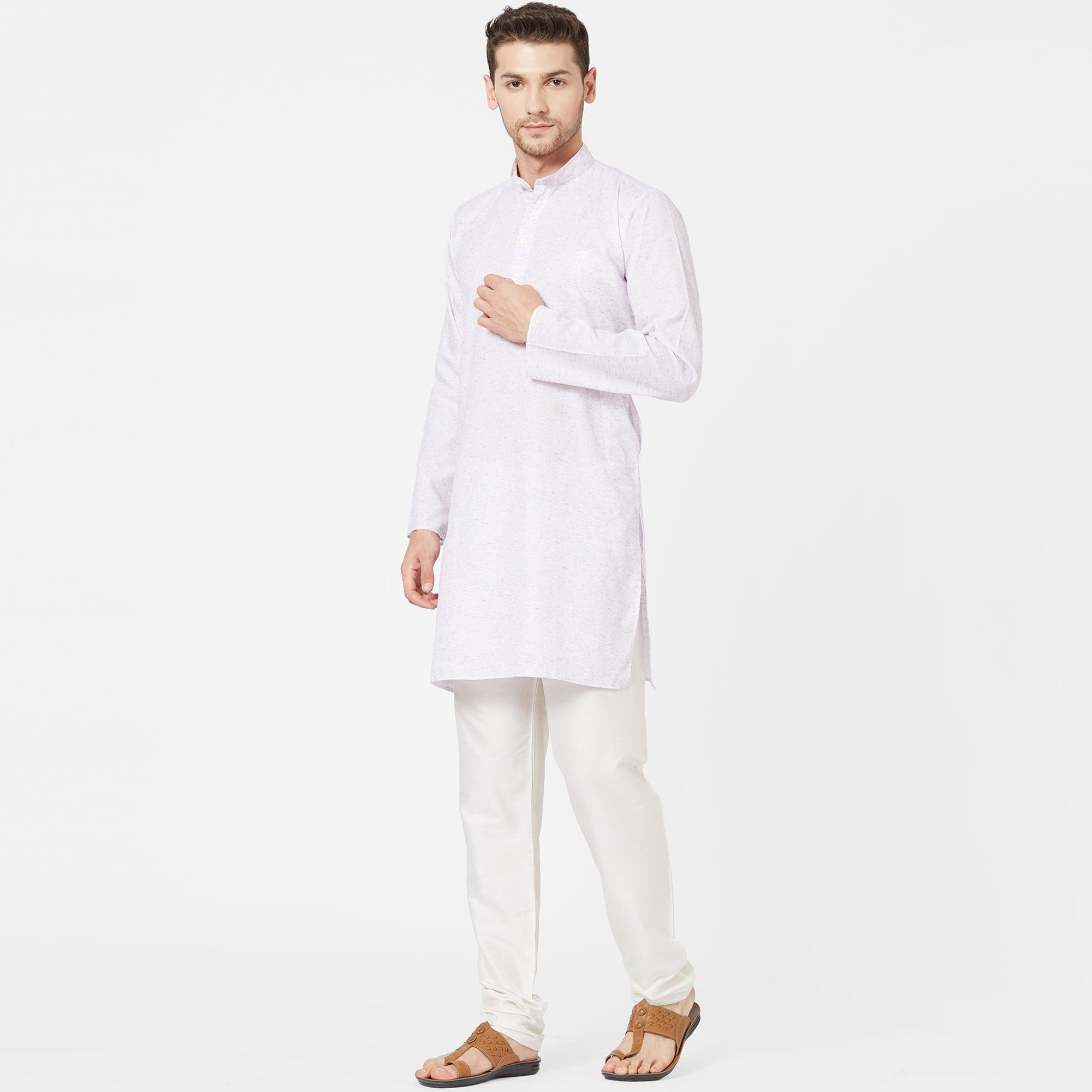 Light Lavender Colored Festive Wear Cotton Kurta - Peachmode