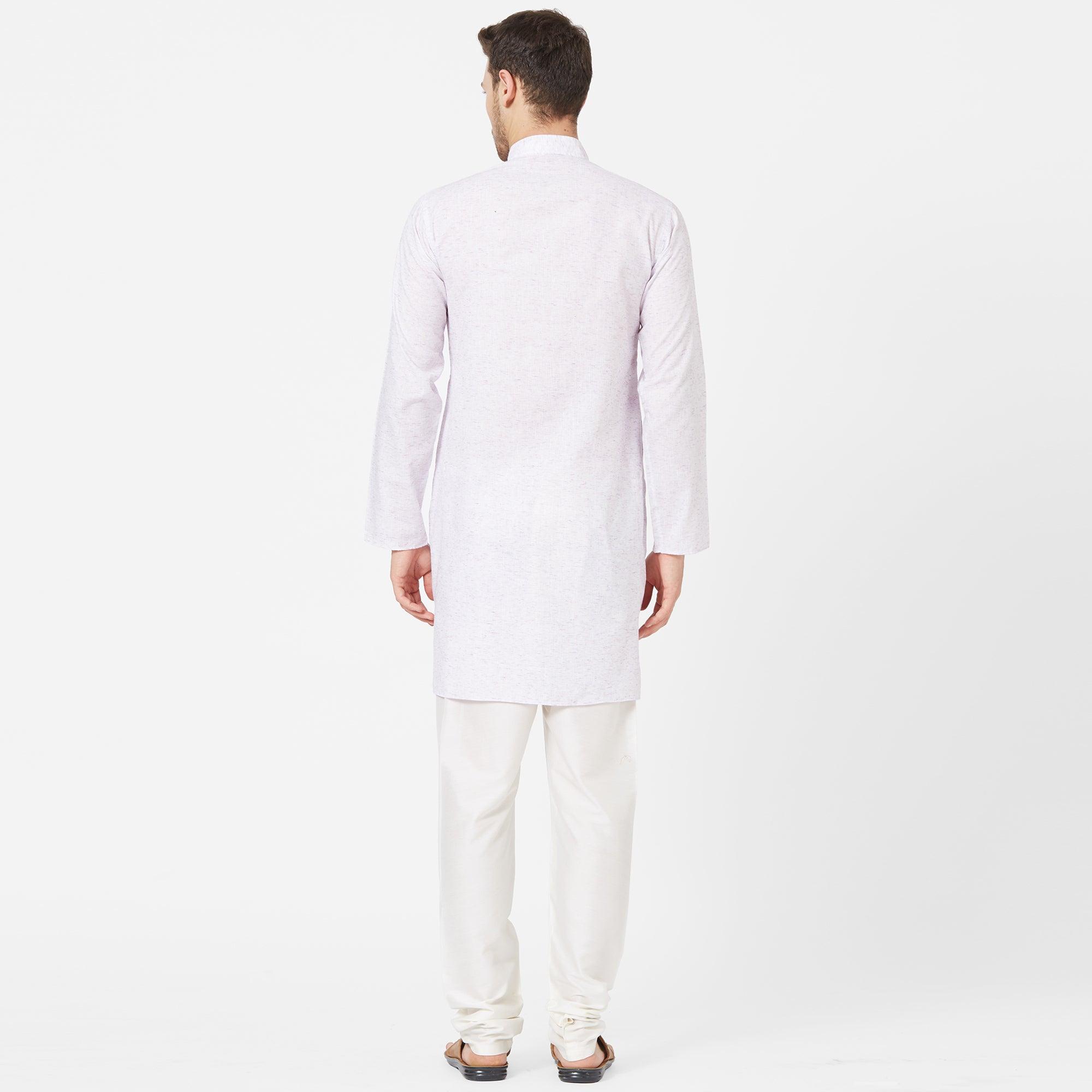 Light Lavender Colored Festive Wear Cotton Kurta - Peachmode